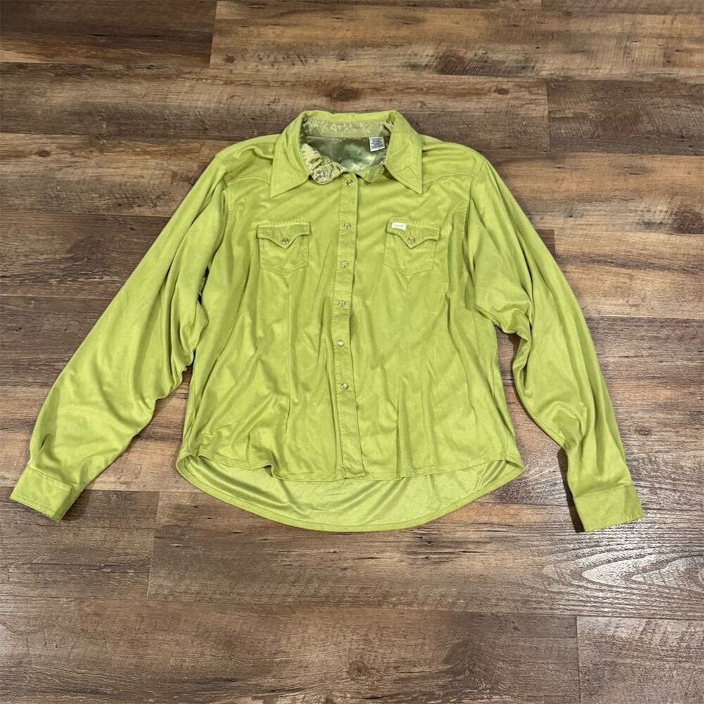 20X Twenty X Chartreuse Western Pearl Snap Button-Up Shirt Faux Suede XXL Soft